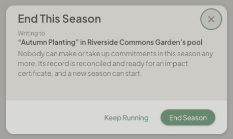 End This Season names Autumn Planting in Riverside Commons Garden and offers End Season.