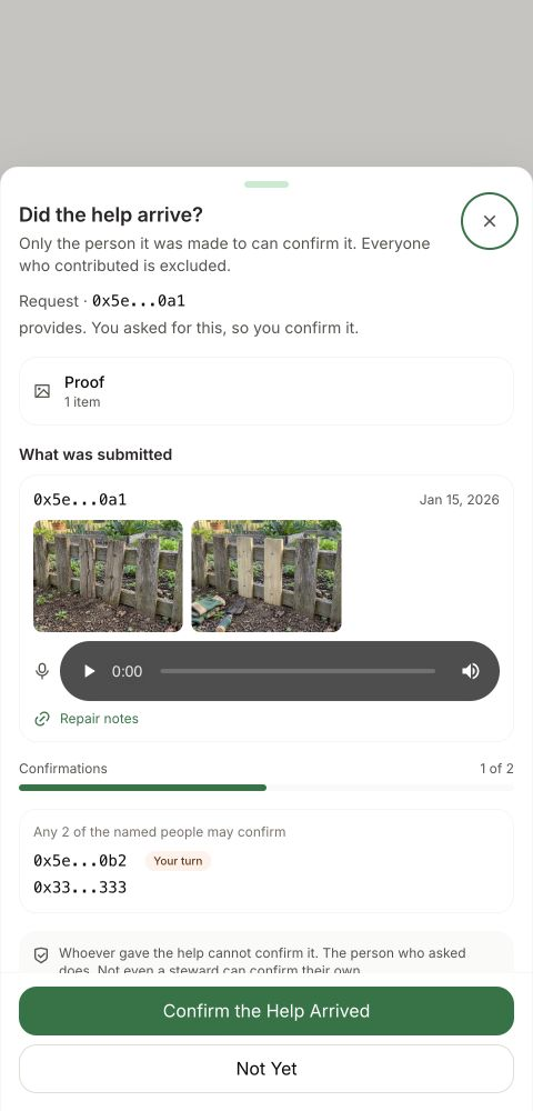 Independent confirmation review with repair photographs and one of two required confirmations.