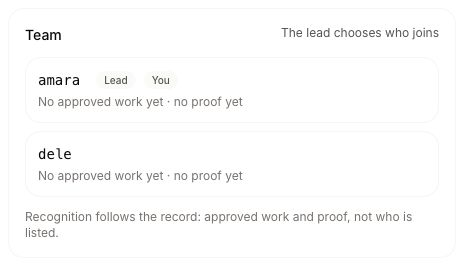 The Team section names the lead and helper and explains that the lead chooses members.