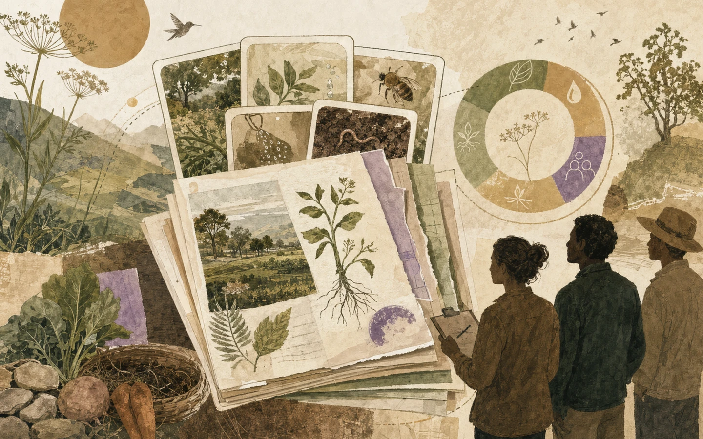 Illustrated operator reviewing submitted garden work